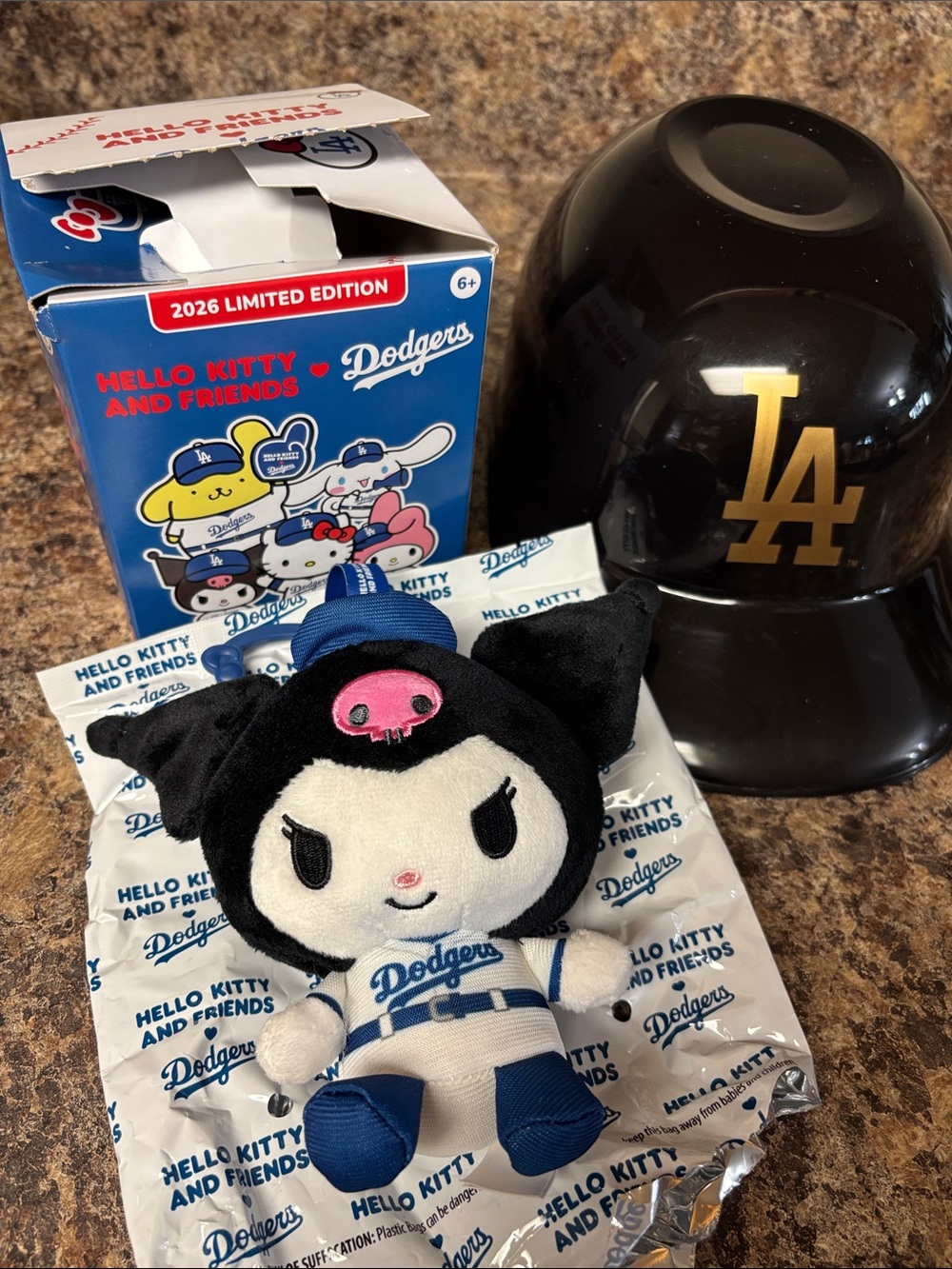 Hello Kitty x Dodgers Kuromi Plush Keychain - Black and White